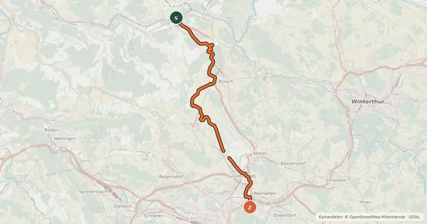 Kartenübersicht der Radroute Glatt-Route