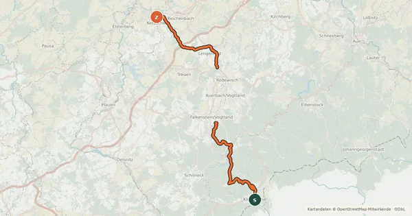 Kartenübersicht der Radroute Göltzschtalradweg