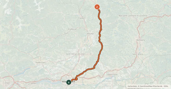 Kartenübersicht der Radroute Görtschitztalweg