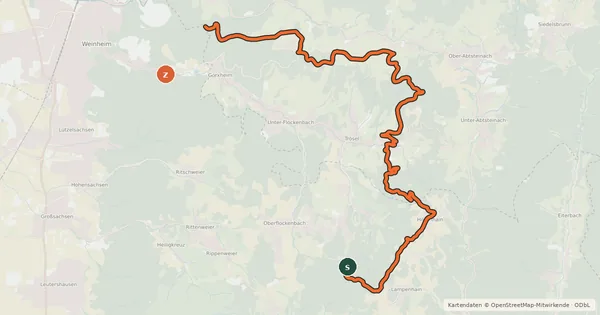 Kartenübersicht der Radroute Gorxheimertal 1