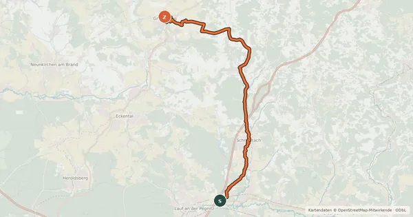 Kartenübersicht der Radroute Gräfenberg Schnaittachtal Radweg