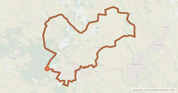 Kartenübersicht der Radroute Grafschafter Fietsentour, Rundroute 14