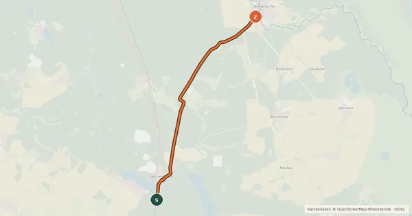 Kartenübersicht der Radroute Gransee (29) - Fürstenberg (55)