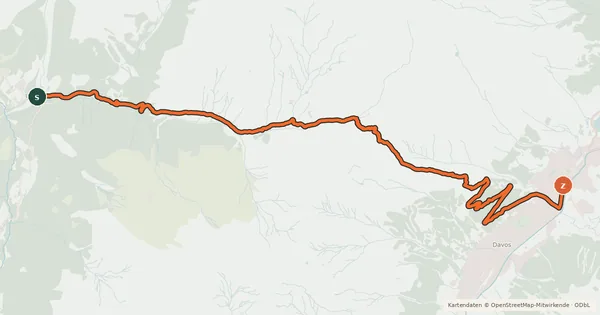 Kartenübersicht der Radroute Graubünden Bike - Etappe 5 (Langwies–Davos)