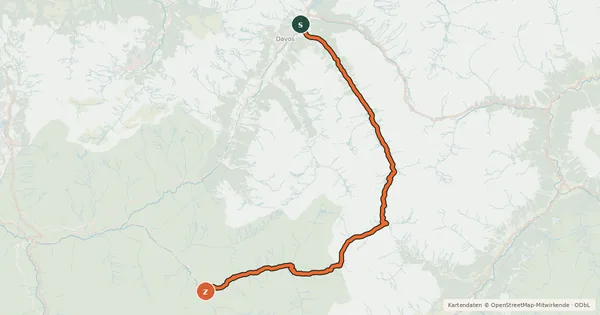 Kartenübersicht der Radroute Graubünden Bike - Etappe 6 (Davos–Bergün)