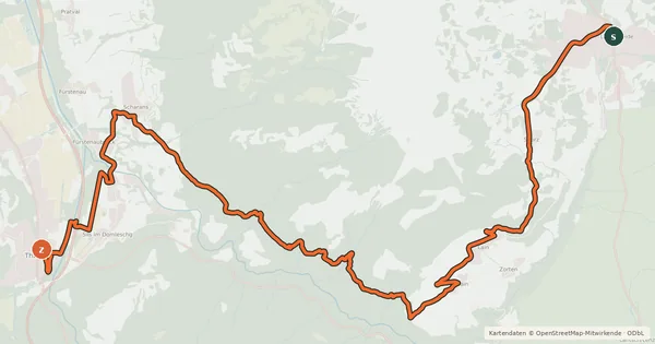 Kartenübersicht der Radroute Graubünden Bike - Etappe 8 (Lenzerheide - Thusis)