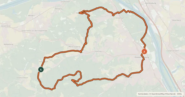 Kartenübersicht der Radroute Gravelbike-Tour Klosterneuburg