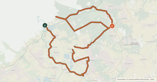 Kartenübersicht der Radroute Grenzüberschreitende Spargeltour