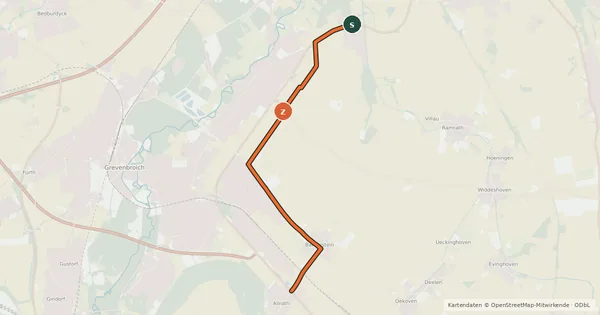 Kartenübersicht der Radroute Grevenbroich (31) - Grevenbroich (68)