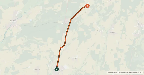 Kartenübersicht der Radroute Groß Oesingen B4 (14) - Dedelstorf (36)