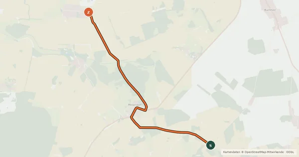 Kartenübersicht der Radroute Groß Pankow (64) - Groß Pankow (65)