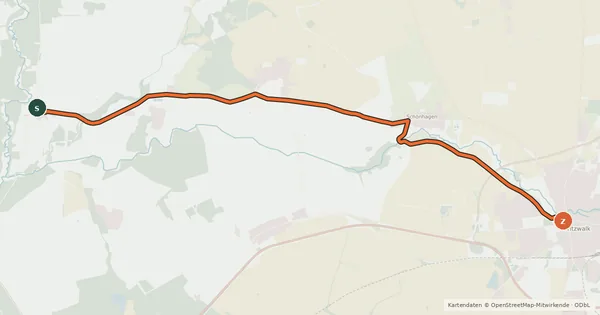 Kartenübersicht der Radroute Groß Pankow (68) - Pritzwalk (81)