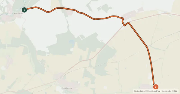 Kartenübersicht der Radroute Groß Pankow (69) - Groß Pankow (89)
