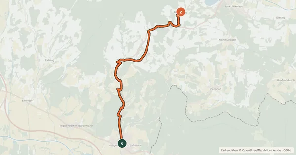 Kartenübersicht der Radroute Güssinger Hügellandradweg