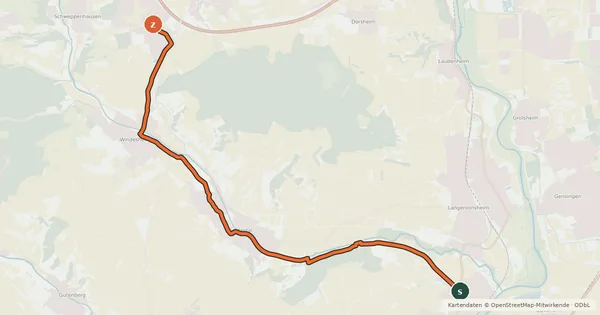 Kartenübersicht der Radroute Guldenbach Radweg