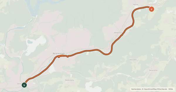 Kartenübersicht der Radroute Gummersbach (35) - Bergneustadt (36)