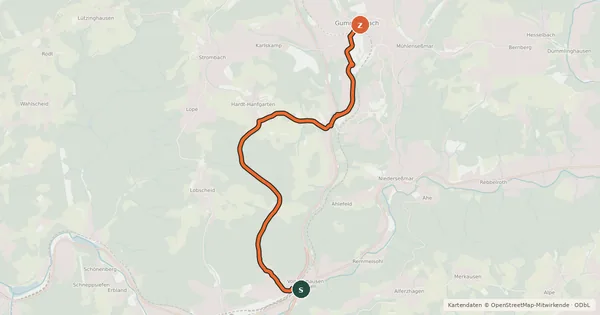 Kartenübersicht der Radroute Gummersbach (41) - Gummersbach (50)