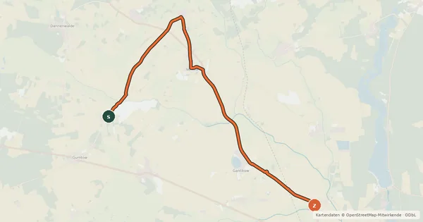 Kartenübersicht der Radroute Gumtow (04) - Kyritz (45)