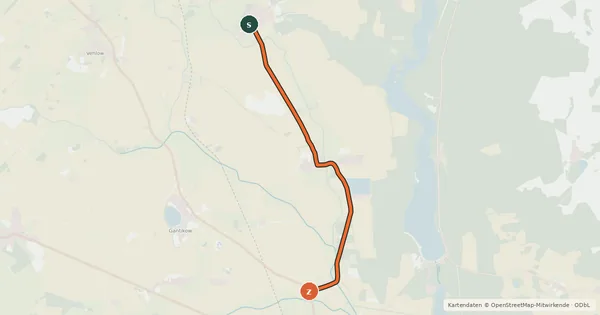 Kartenübersicht der Radroute Gumtow (20) - Kyritz (45)