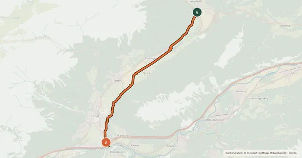Kartenübersicht der Radroute Gurgltalradweg