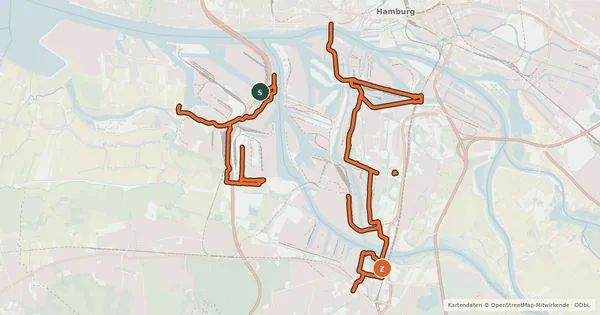 Kartenübersicht der Radroute Hafenerlebnisroute