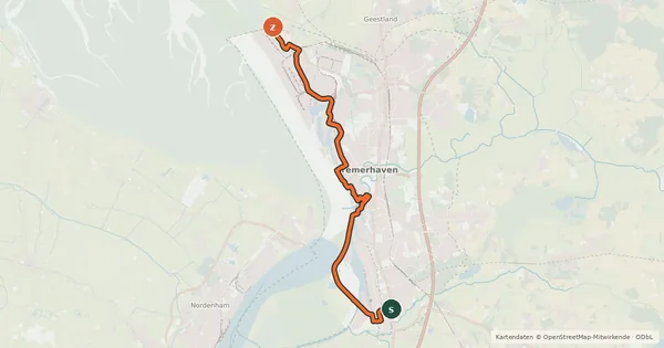 Kartenübersicht der Radroute Hafenroute Bremerhaven