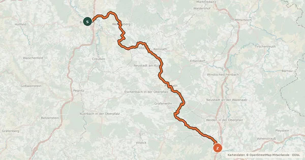 Kartenübersicht der Radroute Haidenaab-Radweg