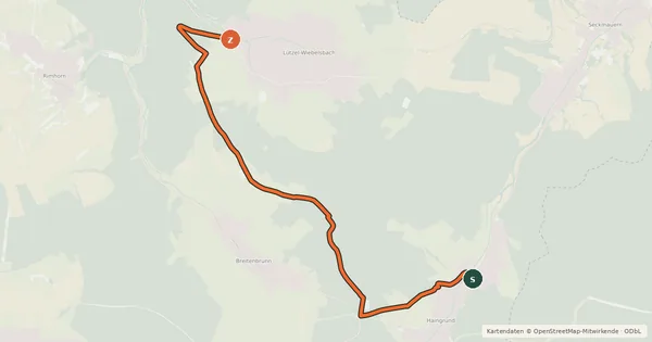 Kartenübersicht der Radroute Haingrund - Lützel-Wiebelsbach/Breitenbrunn