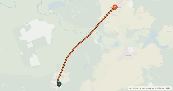Kartenübersicht der Radroute Hammelspring (24) - Zehdenick (80)
