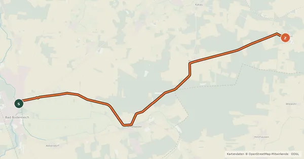 Kartenübersicht der Radroute Hanse-Wendland-Radweg