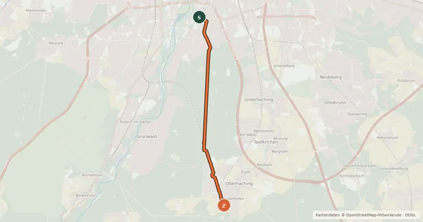 Kartenübersicht der Radroute Harlaching - Deisenhofen