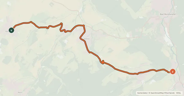 Kartenübersicht der Radroute Harzheim (91) - Eicherscheid (97)
