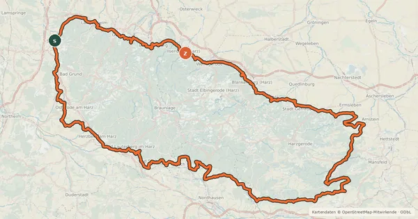 Kartenübersicht der Radroute Harzrundweg