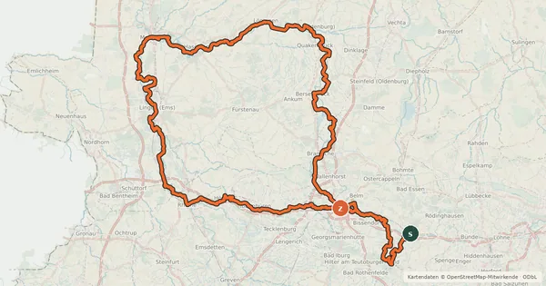 Kartenübersicht der Radroute Hase-Ems-Tour