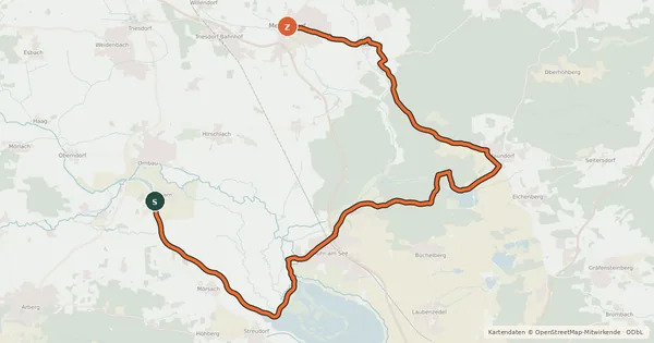 Kartenübersicht der Radroute Haundorfer Karpfenweg