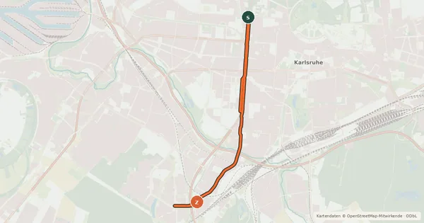 Kartenübersicht der Radroute Hauptradstrecke 4 | Bulach - Karlsruhe Zentrum