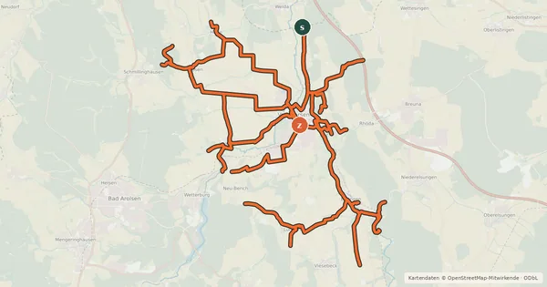 Kartenübersicht der Radroute Hauptroutennetz Volkmarsen (Beschildert)
