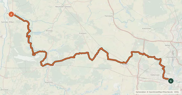 Kartenübersicht der Radroute Havelland-Radweg