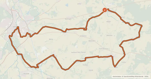 Kartenübersicht der Radroute Heidekartoffeltour