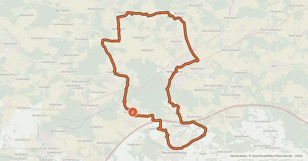 Kartenübersicht der Radroute Heilsbronner Karpfenradweg