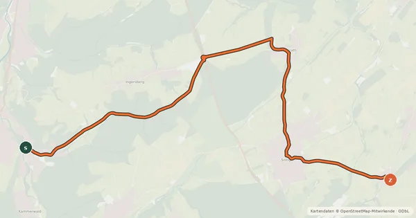 Kartenübersicht der Radroute Hellenthal (44) - Diefenbach (82)