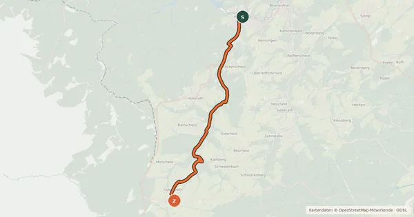 Kartenübersicht der Radroute Hellenthal (49) - Udenbreth (78)