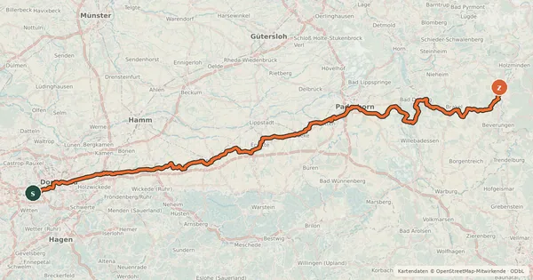 Kartenübersicht der Radroute Hellweg-Route