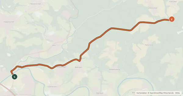 Kartenübersicht der Radroute Hennef (22) - Ruppichteroth (23)