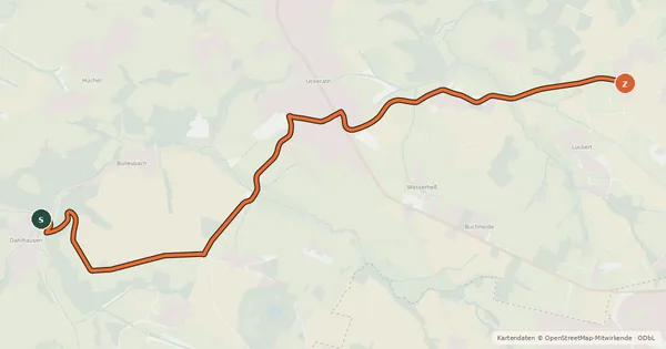 Kartenübersicht der Radroute Hennef Dahlhausen (12) - Hennef Darscheid (13)