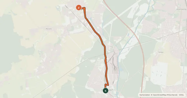 Kartenübersicht der Radroute Hennigsdorf (10) - Velten (96)