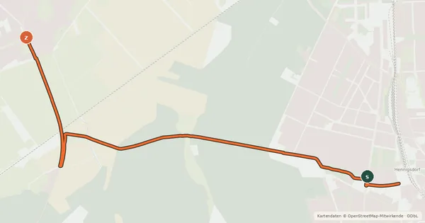 Kartenübersicht der Radroute Hennigsdorf (11) - Oberkrämer (28)