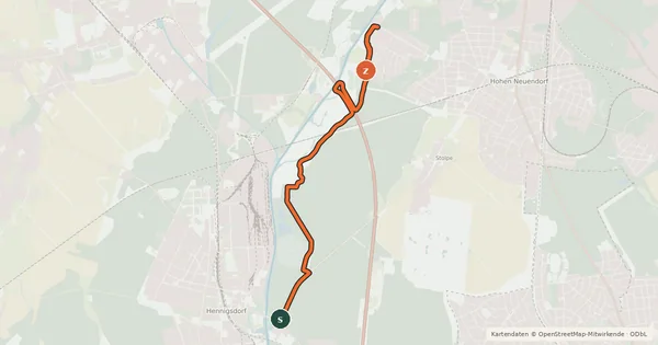 Kartenübersicht der Radroute Hennigsdorf (14) - Hohen Neuendorf (80)