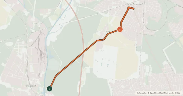 Kartenübersicht der Radroute Hennigsdorf (14) - Hohen Neuendorf (81)