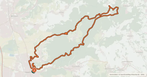 Kartenübersicht der Radroute Heppenheim 1